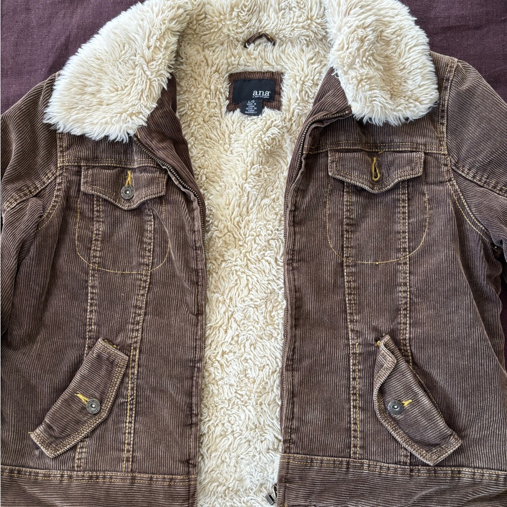 Brown Corduroy Men’s Jacket with Faux Fur Lining